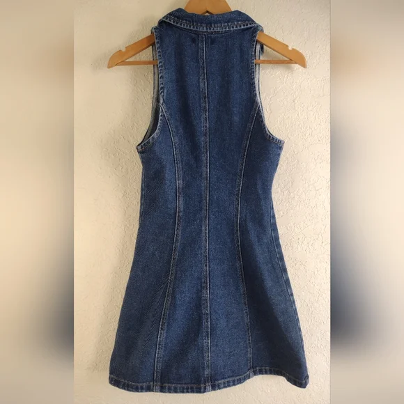 Pretty Little Thing Mid Blue Wash Button Up Lapel Detail Denim Mini Dress - Picture 8 of 8